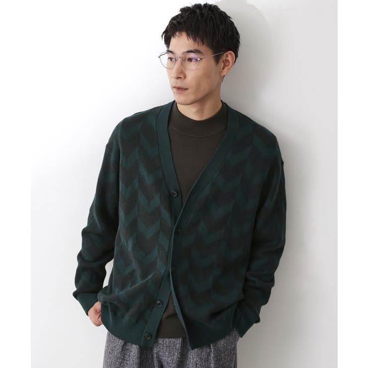 ブルーグリーン(097) | ヘリンボンニットカーディガン | THE SHOP TK