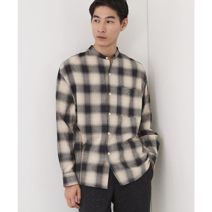 グレージュ(250) | オンブレーチェックバンドカラーシャツ 【洗濯機OK】 | THE SHOP TK
