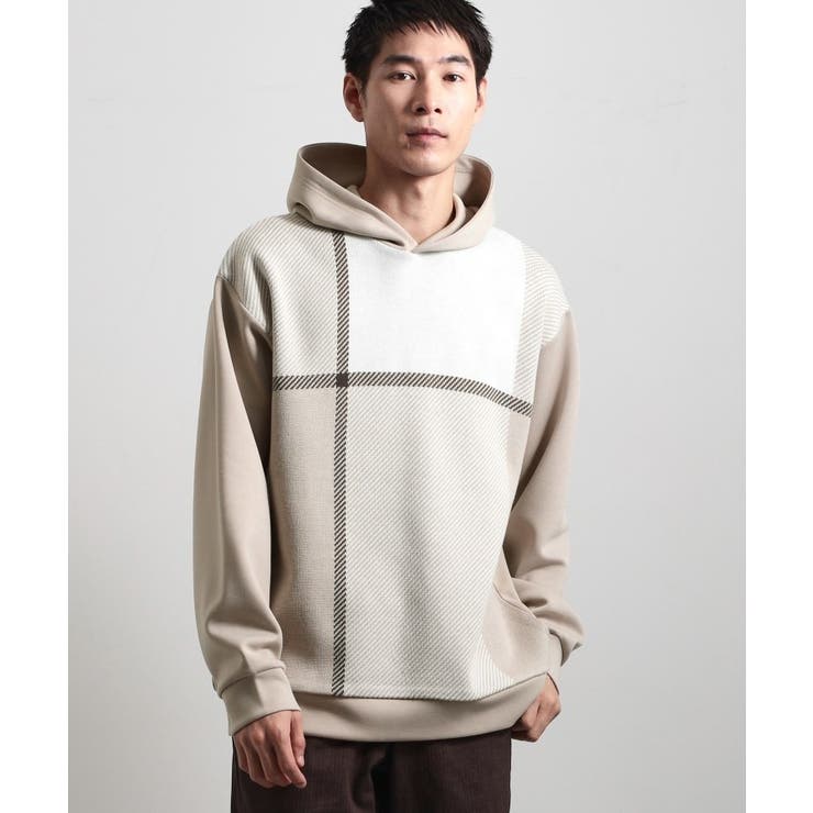 ベージュ(252) | 【大人の休日スタイルにはこれ！】フロントチェック柄ニットパーカ 洗濯機OK | THE SHOP TK