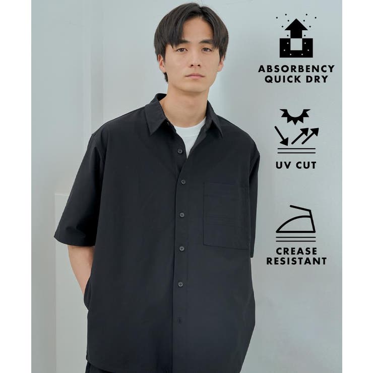 ブラック(019) | パーフェクテックツイル5分袖シャツ【セットアップ可 吸水速乾 UVカット | THE SHOP TK