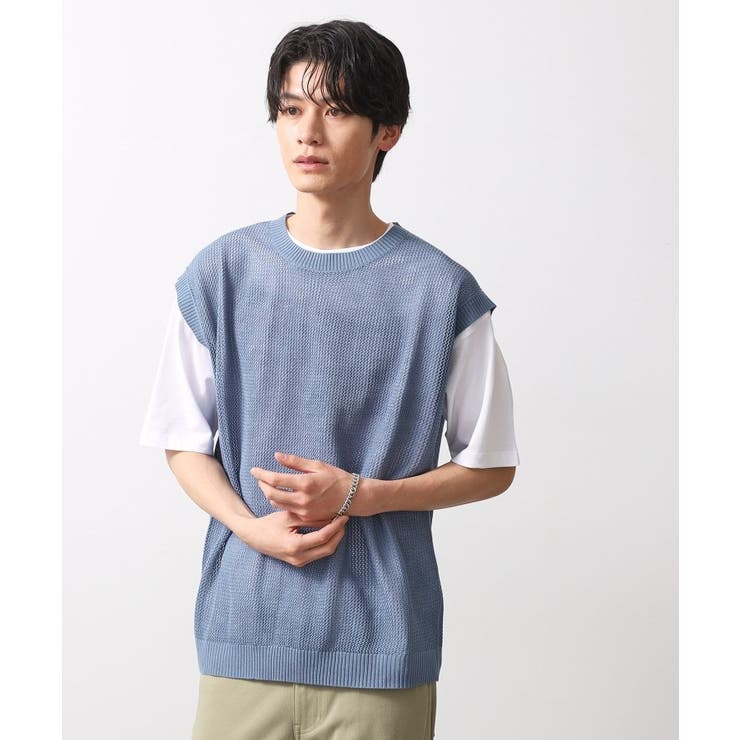 ブルー(093) | メッシュニットアンサンブルベスト 【半袖Tシャツセットアイテム/洗濯機OK】 | THE SHOP TK