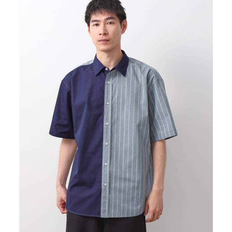 ブルー(393) | ブロードパネルストライプ半袖シャツ 洗濯機OK／サスティナブル素材 | THE SHOP TK