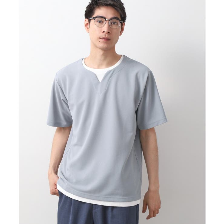 ライトグレー(011) | ツイルキーネック半袖Tシャツ 【接触冷感/洗濯機OK】 | THE SHOP TK