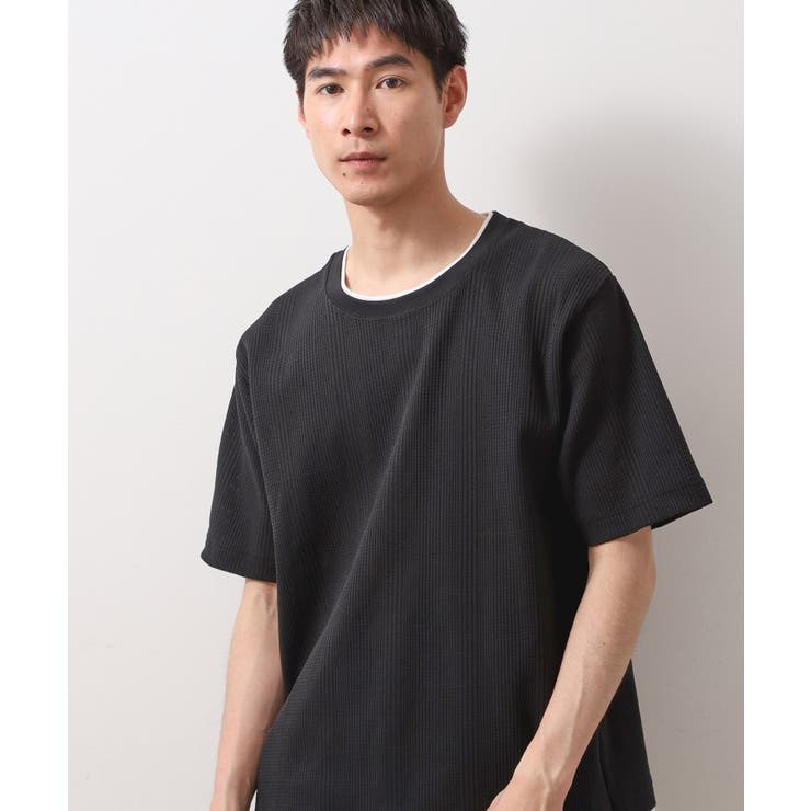 ブラック(019) | ランダムワッフル半袖Tシャツ 【洗濯機ＯＫ】 | THE SHOP TK