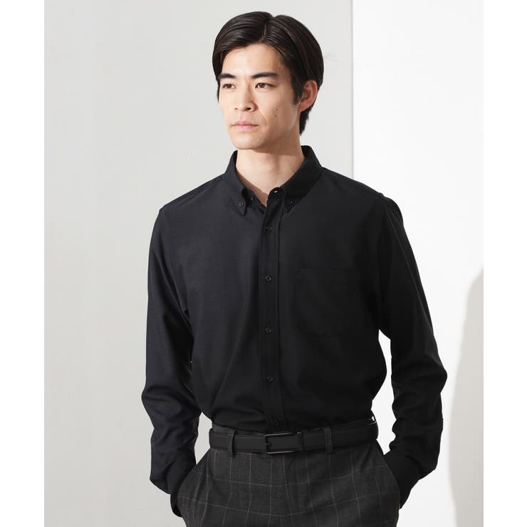 ブラック(019) | スムースファイバー長袖シャツ 【吸水速乾/UVカット/軽量/イージーケア】 | THE SHOP TK