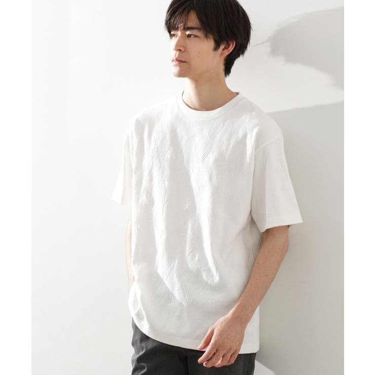 オフホワイト(003) | パターンジャカード半袖Tシャツ【洗濯機OK】 | THE SHOP TK