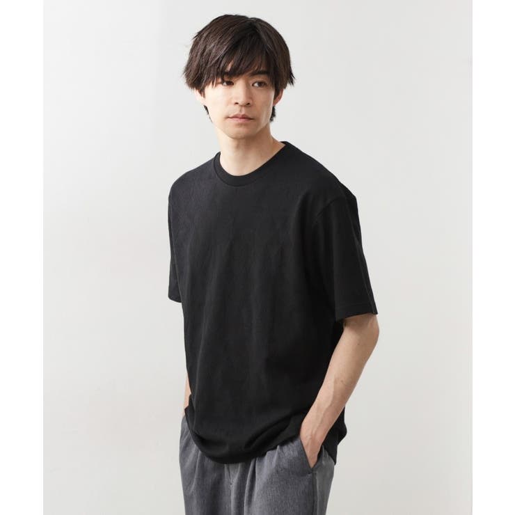 ブラック(019) | パターンジャカード半袖Tシャツ【洗濯機OK】 | THE SHOP TK