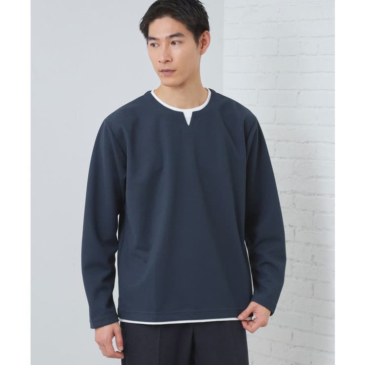 ネイビー(094) | 【1枚で手抜きに見えない】キーネック フェイクレイヤード長袖Tシャツ | THE SHOP TK