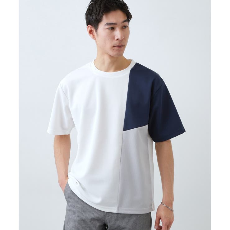 オフホワイト(503) | 【一枚で着映える】パターンブロッキング 半袖Tシャツ 洗濯機OK | THE SHOP TK