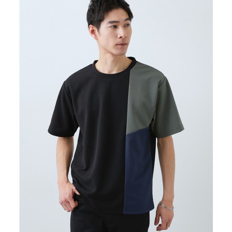 ブラック(519) | 【一枚で着映える】パターンブロッキング 半袖Tシャツ 洗濯機OK | THE SHOP TK