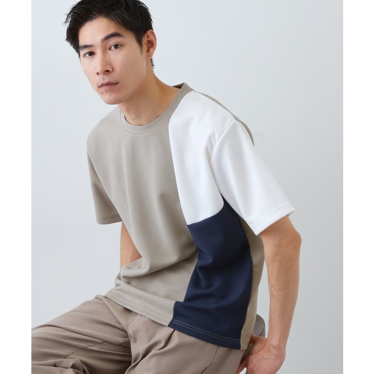 ライトベージュ(551) | 【一枚で着映える】パターンブロッキング 半袖Tシャツ 洗濯機OK | THE SHOP TK
