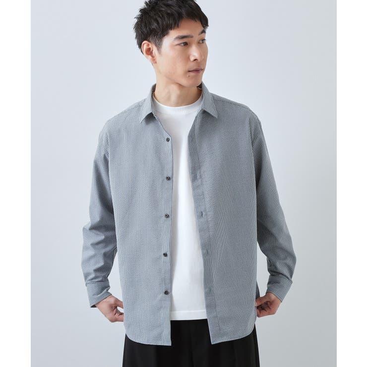 ブルー(393) | 【爽やかで好印象】サッカーストライプシャツ 洗濯機OK | THE SHOP TK