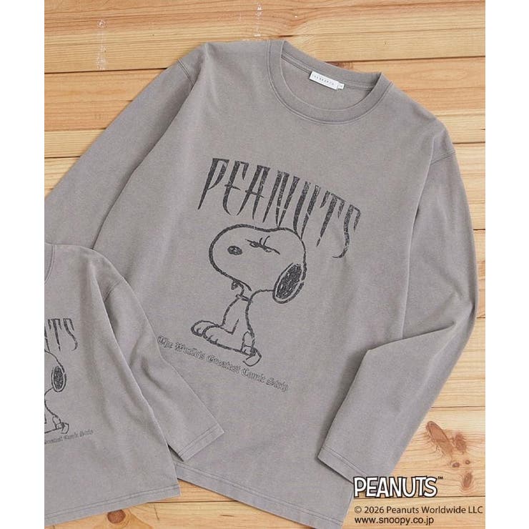 グレー(012) | PEANUTS ／ ピーナッツ スヌーピー ヴィンテージ風プリント長袖Tシャツ | THE SHOP TK