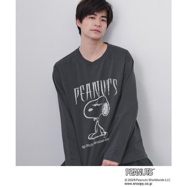 チャコールグレー(014) | PEANUTS ／ ピーナッツ スヌーピー ヴィンテージ風プリント長袖Tシャツ | THE SHOP TK