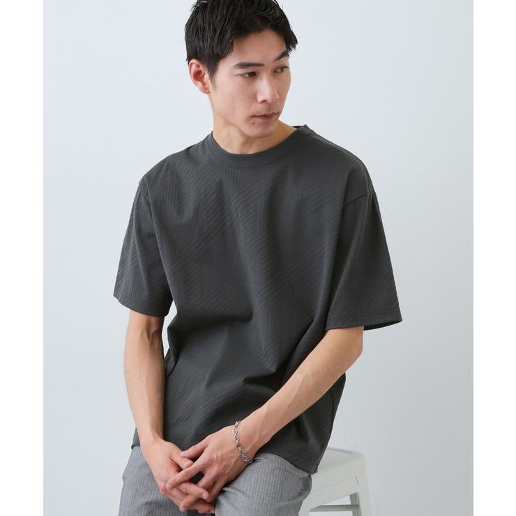 チャコールグレー(014) | 【無地だと少し物足りないという方へ】ジオメトリック柄 半袖Tシャツ 洗濯機OK | THE SHOP TK