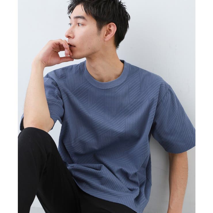 ブルー(093) | 【無地だと少し物足りないという方へ】ジオメトリック柄 半袖Tシャツ 洗濯機OK | THE SHOP TK