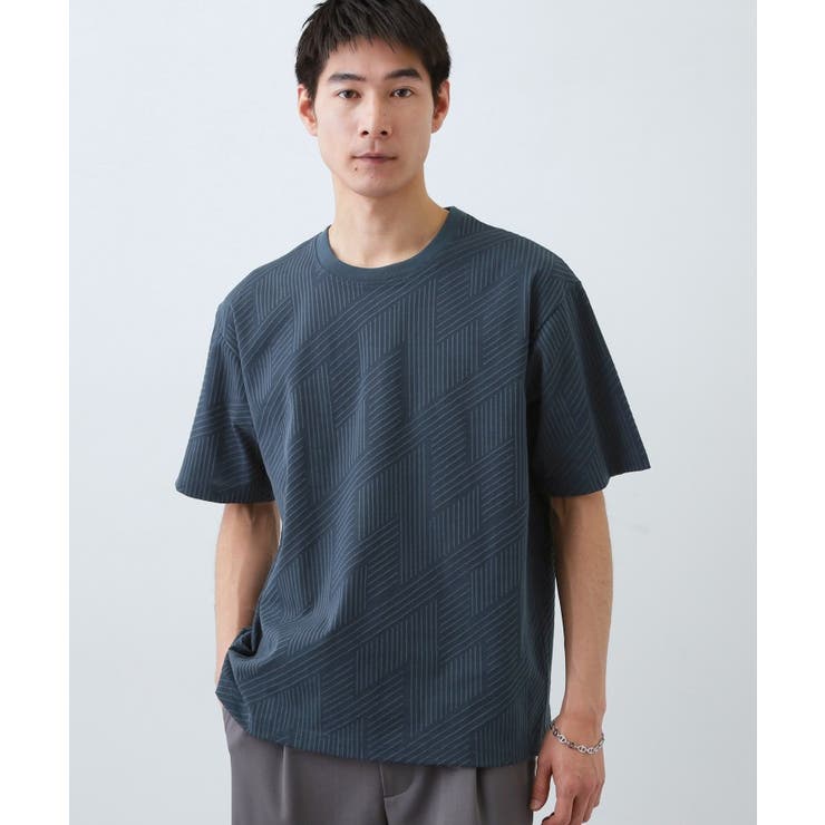 ブルーグリーン(097) | 【無地だと少し物足りないという方へ】ジオメトリック柄 半袖Tシャツ 洗濯機OK | THE SHOP TK