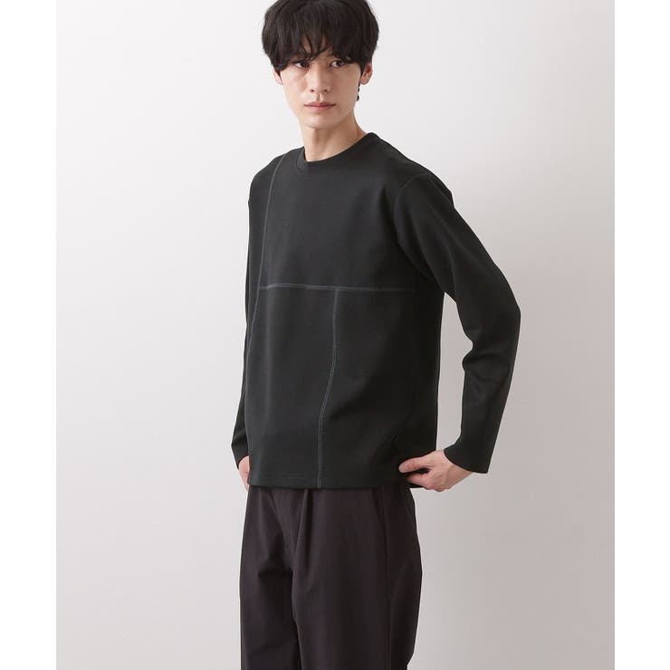 ブラック(019) | ダンボール ステッチ切替デザイン 長袖Tシャツ 洗濯機OK | THE SHOP TK