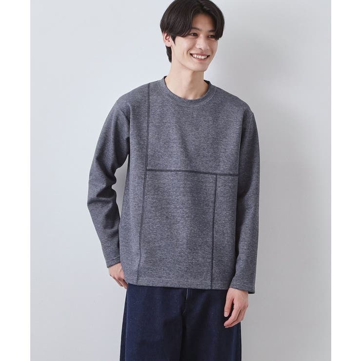 ネイビー(094) | ダンボール ステッチ切替デザイン 長袖Tシャツ 洗濯機OK | THE SHOP TK