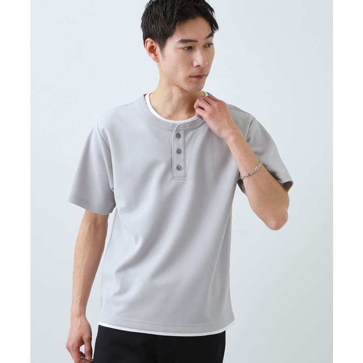 ライトグレー(011) | 【1枚でちゃんとして見える】ヘンリーネック レイヤード風 半袖Tシャツ | THE SHOP TK