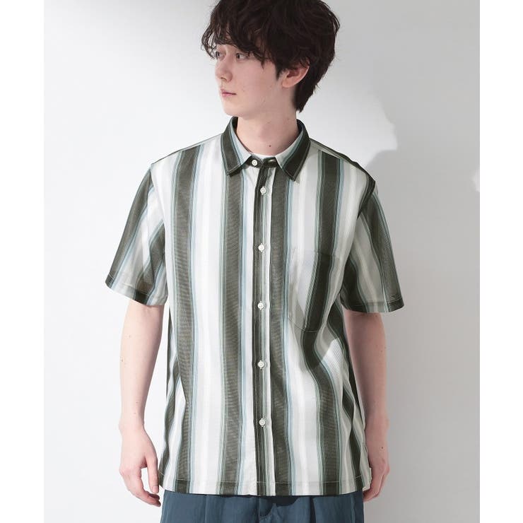 ブラック(319) | メッシュ ストライプ半袖シャツ 洗濯機OK／通気性◎ | THE SHOP TK