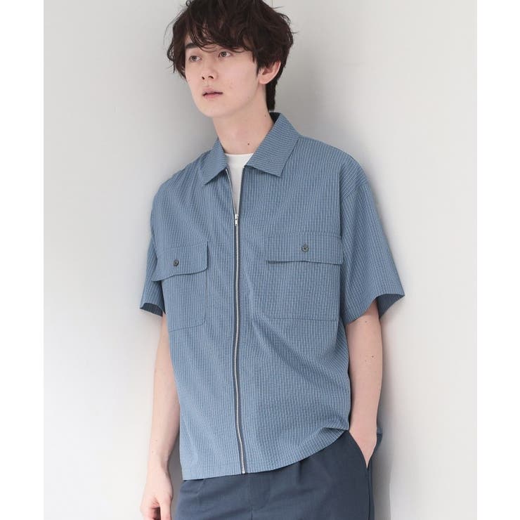 ブルー(292) | 半袖チェックジップシャツ 洗濯機OK | THE SHOP TK