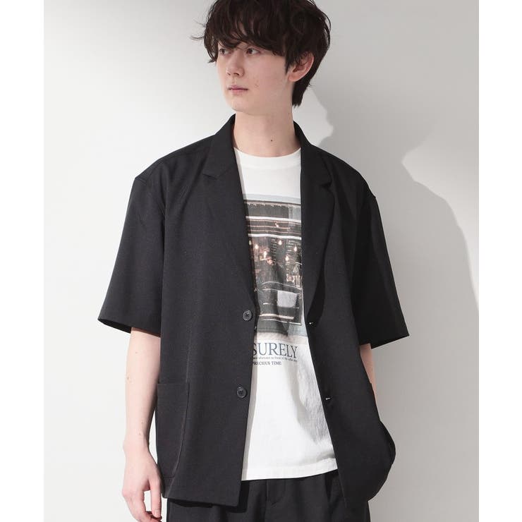 ブラック(019) | リラックスワイド 5分袖ジャケット セットアップ可／洗濯機OK | THE SHOP TK