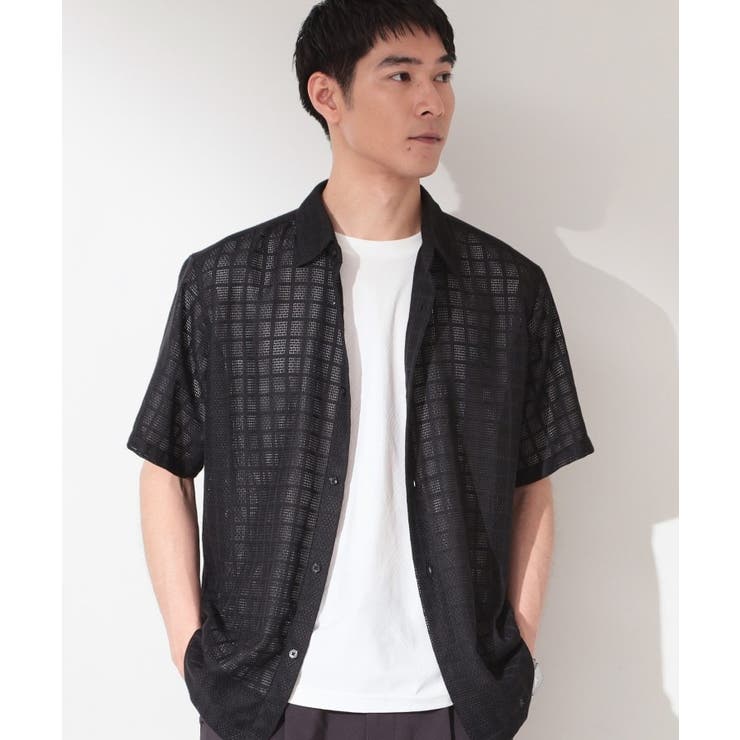 ブラック(019) | 【洗濯機OK】格子柄メッシュ半袖シャツ | THE SHOP TK