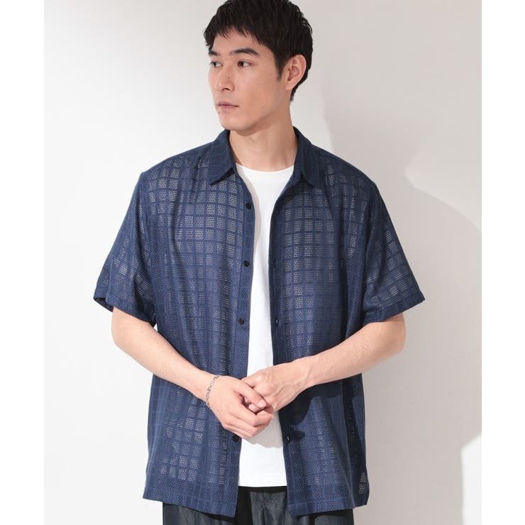 ブルー(093) | 【洗濯機OK】格子柄メッシュ半袖シャツ | THE SHOP TK