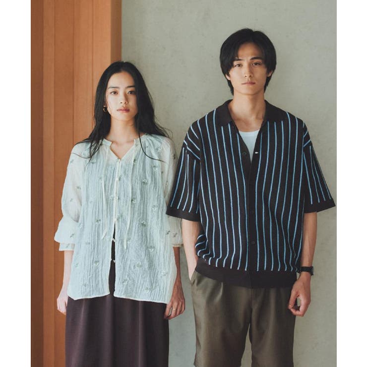 【マシンウォッシャブル】ニットストライプ半袖シャツ | THE SHOP TK | 詳細画像3 