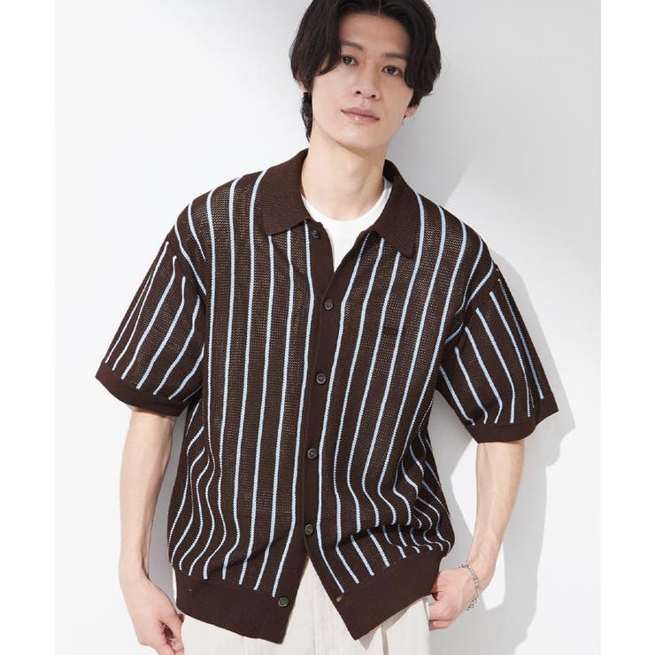 【マシンウォッシャブル】ニットストライプ半袖シャツ | THE SHOP TK | 詳細画像4 