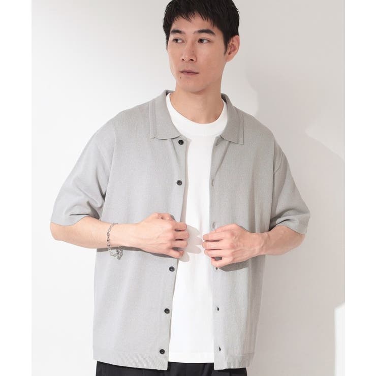 グレー(012) | 【抗菌防臭／UVカット／洗濯機OK】和紙混 半袖ニットシャツ | THE SHOP TK