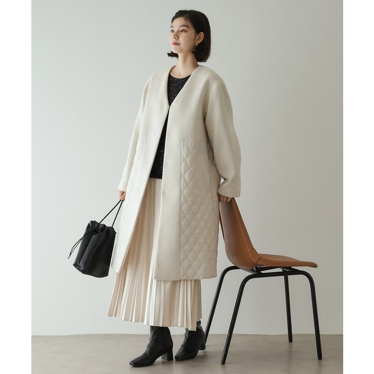 S-LLsize》ウールカシミヤブレンド キルティングドッキングコート[品番