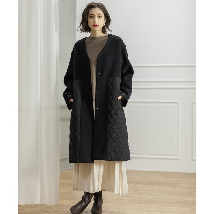 S-LLsize》ウールカシミヤブレンド キルティングドッキングコート[品番