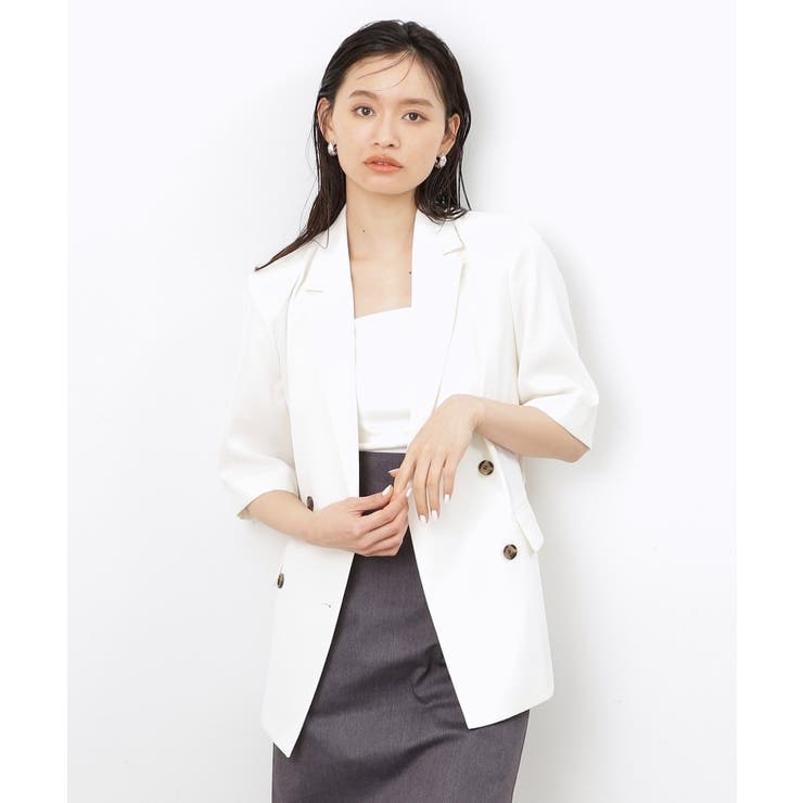 新品【大草直子さんコラボ】ベルト付き5分袖ジャケット 大草直子さんコラボ】ベルト付き5分袖ジャケット（テーラード