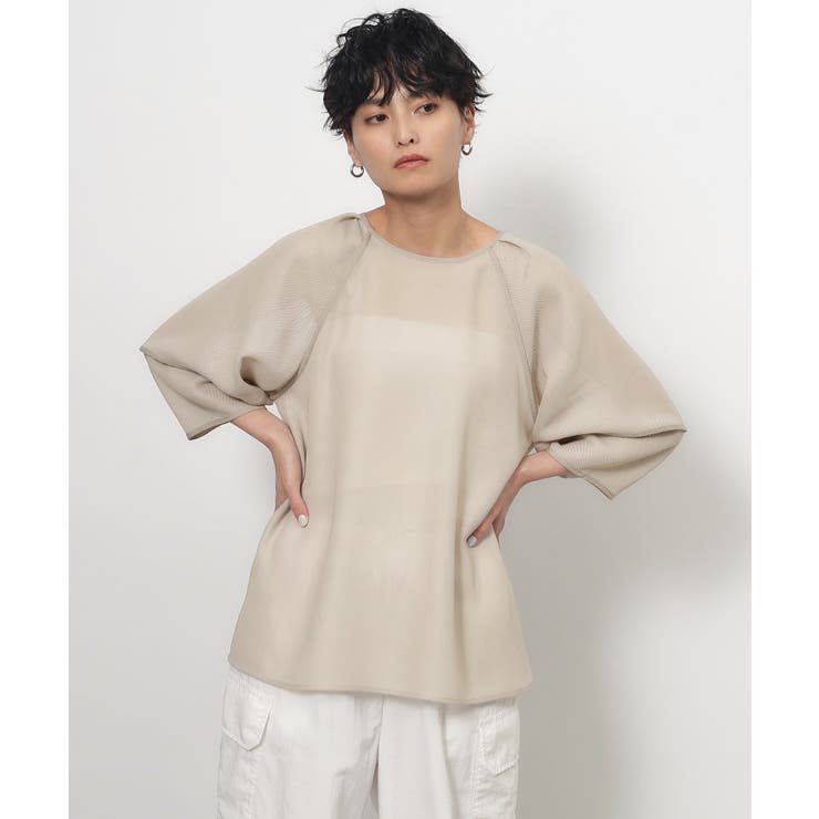 ファッションアイテム人気ランキング ランタンスリーブメッシュブラウス【洗濯機洗い可】[品番 トップス