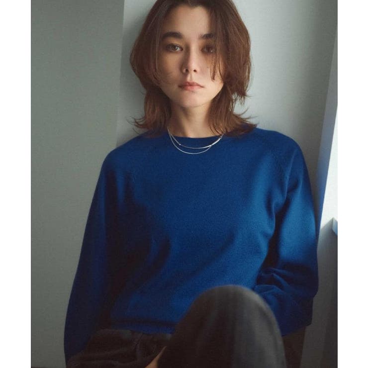 ブルー(093) | ラグランクルーネックニット エクストラファインメリノウール | OPAQUE.CLIP