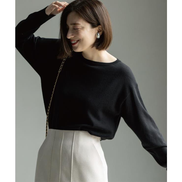 ブラック(019) | ボートネックニット エクストラファインメリノウール | OPAQUE.CLIP