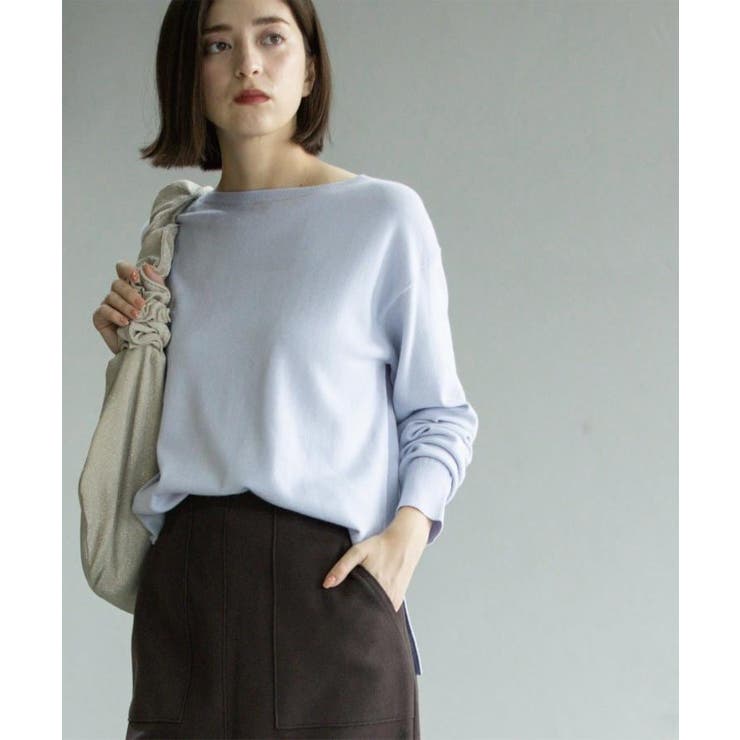 ラベンダー(080) | ボートネックニット エクストラファインメリノウール | OPAQUE.CLIP