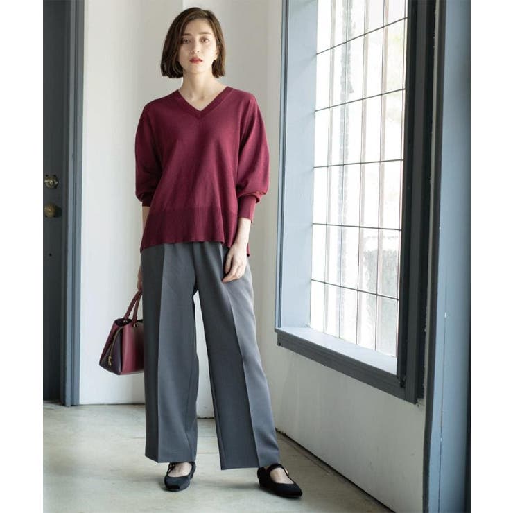 《SS-LLサイズ》ストレッチ美脚イージーワイドパンツ【防シワ/洗濯機洗い可】 | OPAQUE.CLIP | 詳細画像4 