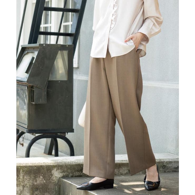 モカブラウン(042) | 《SS-LLサイズ》ストレッチ美脚イージーワイドパンツ【防シワ/洗濯機洗い可】 | OPAQUE.CLIP