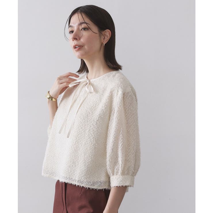 前後2WAY シアーフリンジジャカードブラウス【洗濯機OK】 | OPAQUE.CLIP | 詳細画像5 