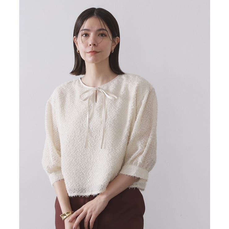 オフホワイト(003) | 前後2WAY シアーフリンジジャカードブラウス【洗濯機OK】 | OPAQUE.CLIP