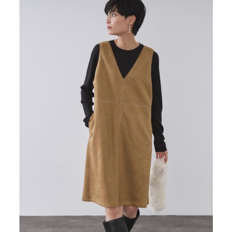 キャメルブラウン(041) | スエードライクVネックジャンドレ【洗濯機OK】 | OPAQUE.CLIP