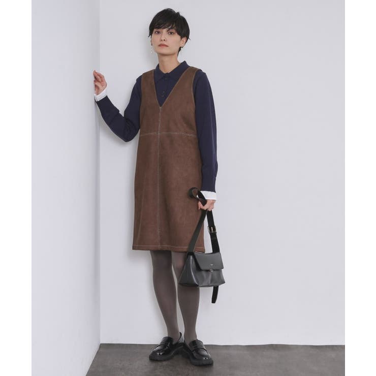 ブラウン(044) | スエードライクVネックジャンドレ【洗濯機OK】 | OPAQUE.CLIP