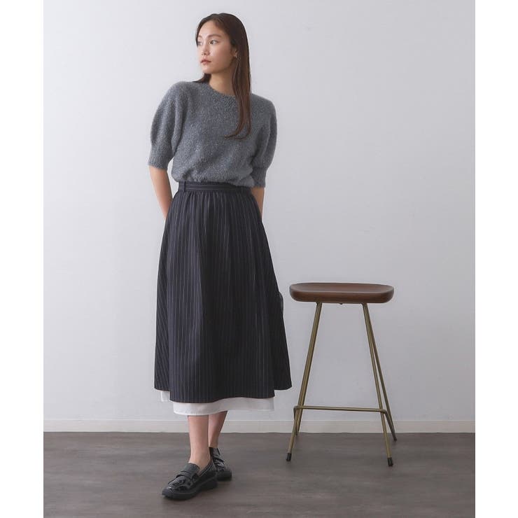 ピンストライプレイヤード風フレアスカート【洗濯機洗い可】 | OPAQUE.CLIP | 詳細画像2 