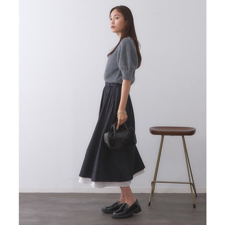 ピンストライプレイヤード風フレアスカート【洗濯機洗い可】 | OPAQUE.CLIP | 詳細画像3 