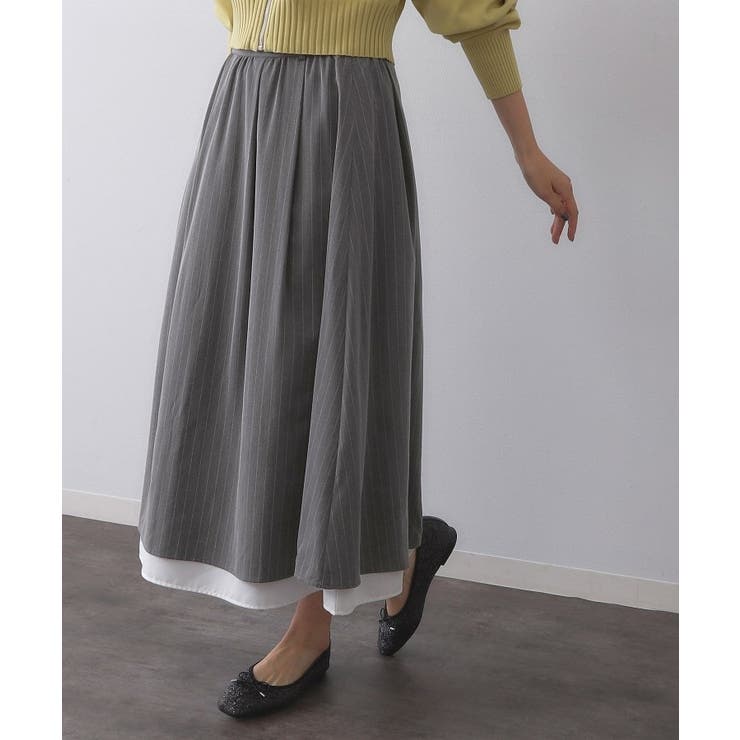 チャコールグレー(314) | ピンストライプレイヤード風フレアスカート【洗濯機洗い可】 | OPAQUE.CLIP