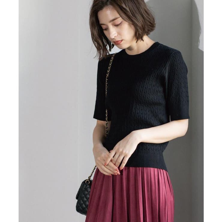 ケーブルハーフスリーブニット【UVケア/洗濯機OK】《6col/S～LL》 | OPAQUE.CLIP | 詳細画像10 