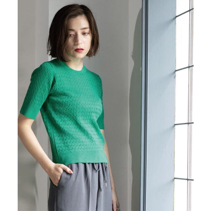 ケーブルハーフスリーブニット【UVケア/洗濯機OK】《6col/S～LL》 | OPAQUE.CLIP | 詳細画像19 